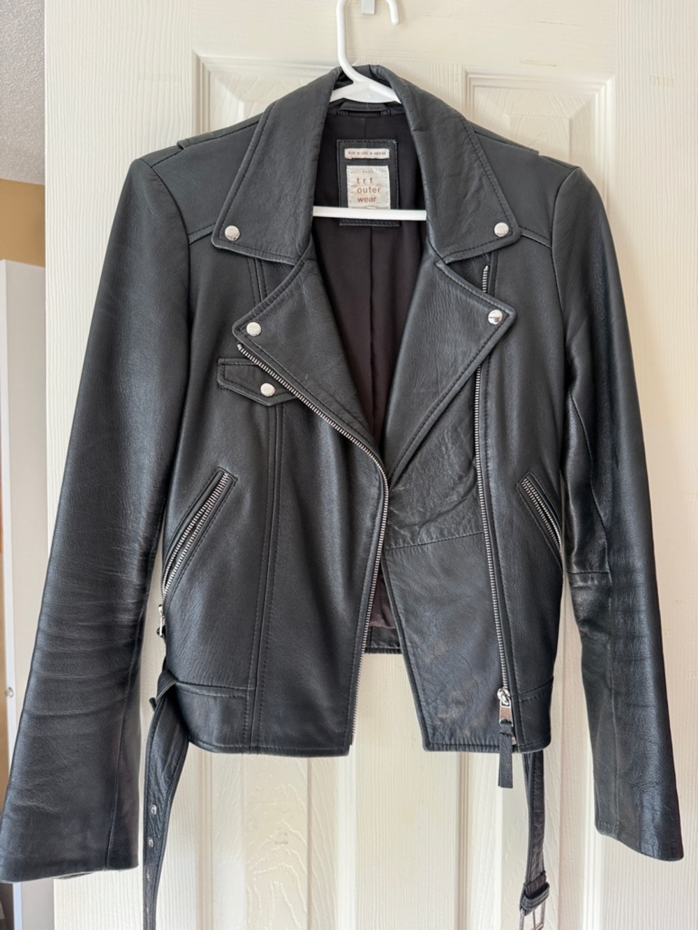 Zara Black Leather Moto Jacket with Belt